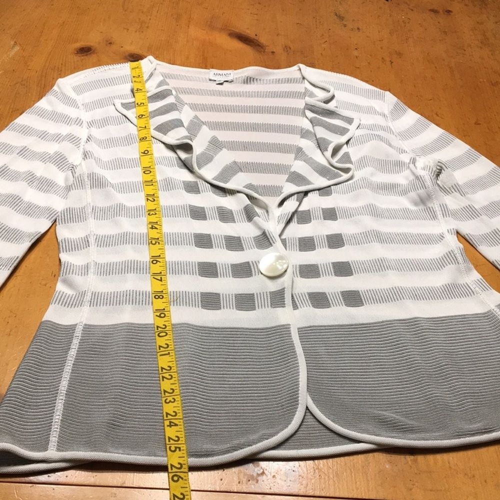 Armani Collezioni Maritime Chic Striped Knit Blazer Cardigan Size 10 Italy - Picture 3 of 13